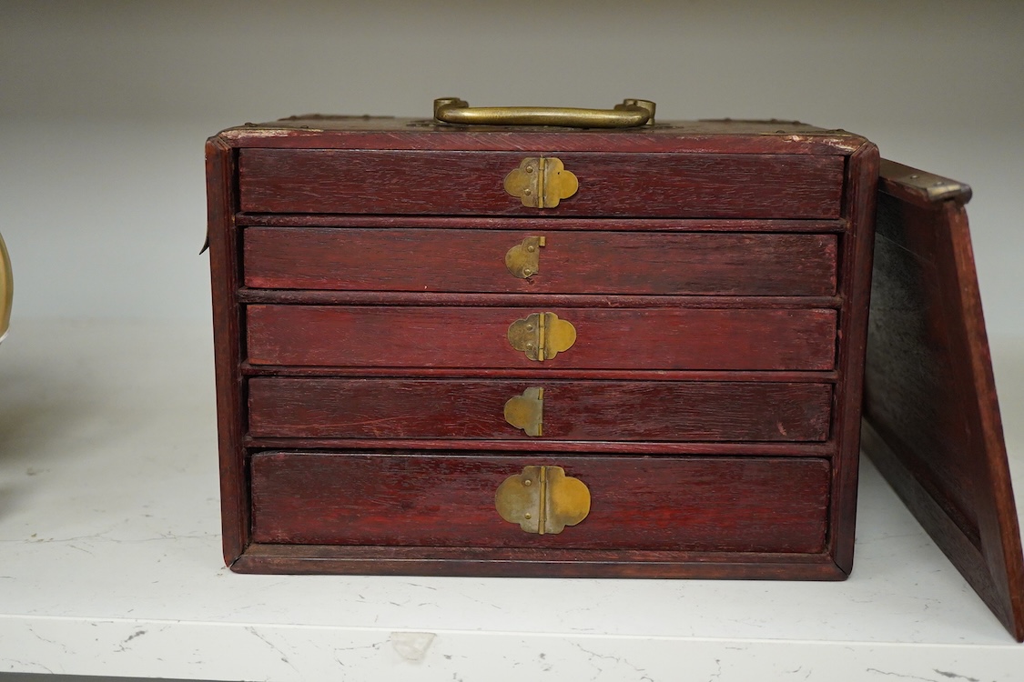 An early 20th century Chinese cased mah jong set, 20cm wide x 17cm high
